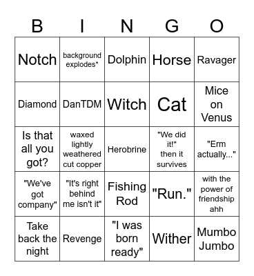 Minecraft Movie bingo Card