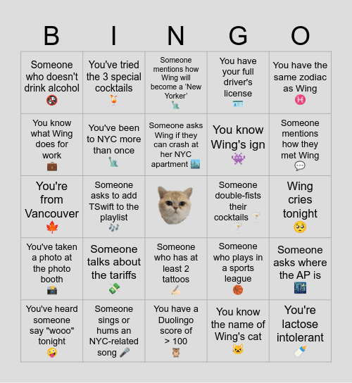 ✨Wing Goes Bingo✨ Bingo Card