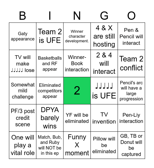 TPOT 17 BINGO prediction. Bingo Card