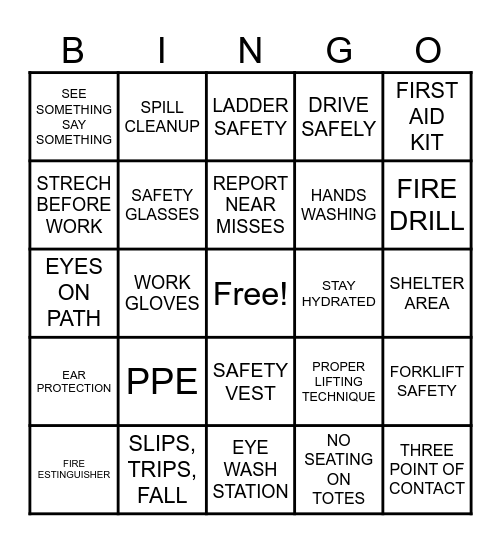 AFE Safety Bingo!! Bingo Card