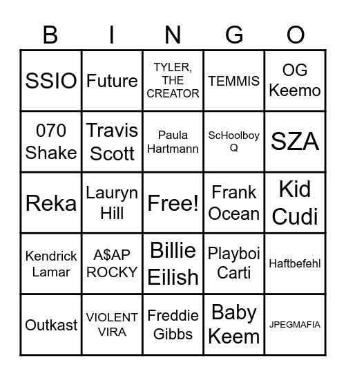 Saso's Musik Geschmack Bingo Card