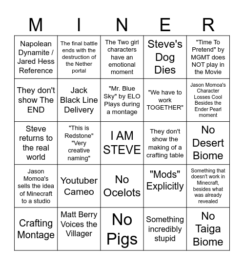 Minecraft Prediction Bingo Card