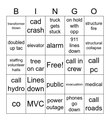 Ice Storm Bingo Card