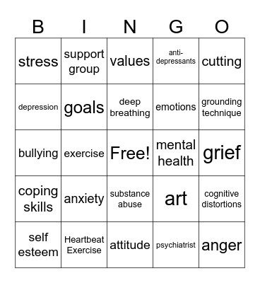 Mental Health Bingo Card