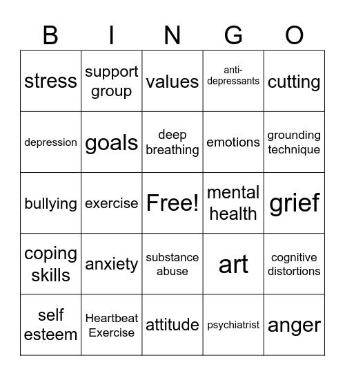 Mental Health Bingo Card