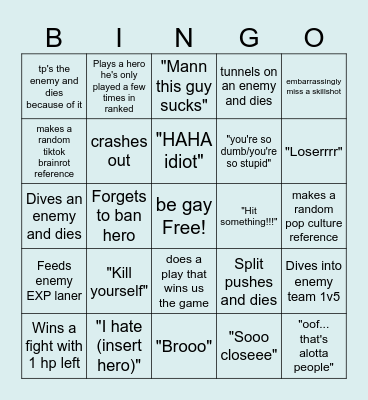 Boyfriend Bingo Card
