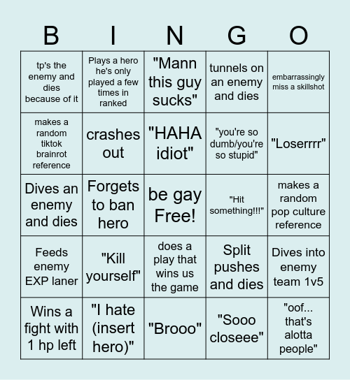 Boyfriend Bingo Card