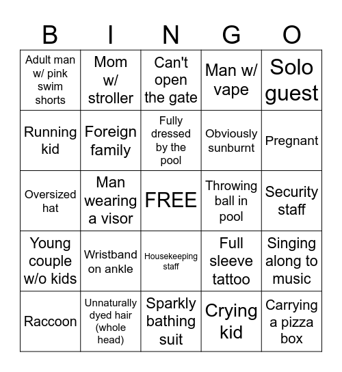 Star Island ACTIVITIES STAFF Bingo Card