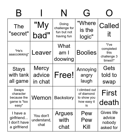 Moreweth Bingo Card