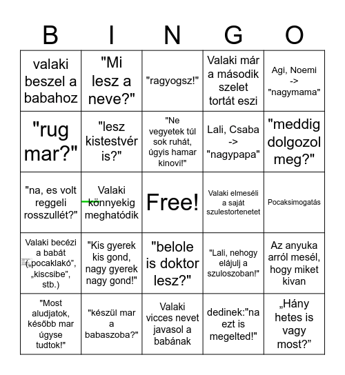 BINGO BABY Bingo Card