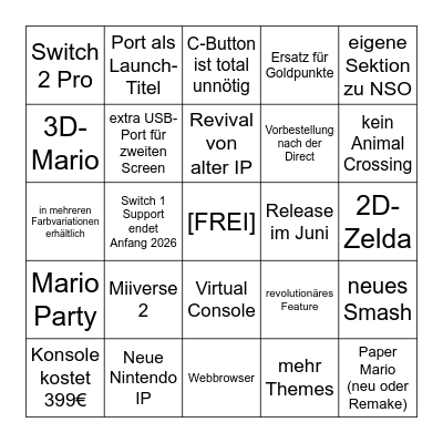 Switch 2 Direct Bingo Card