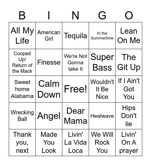 Mixed music Bingo Card
