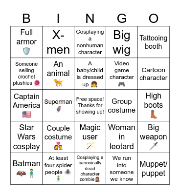 Galaxy Con Bingo Card