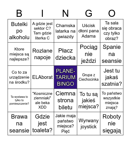 Planetarium Bingo Card