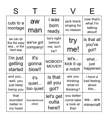 Minecraft Movie Bingo Card