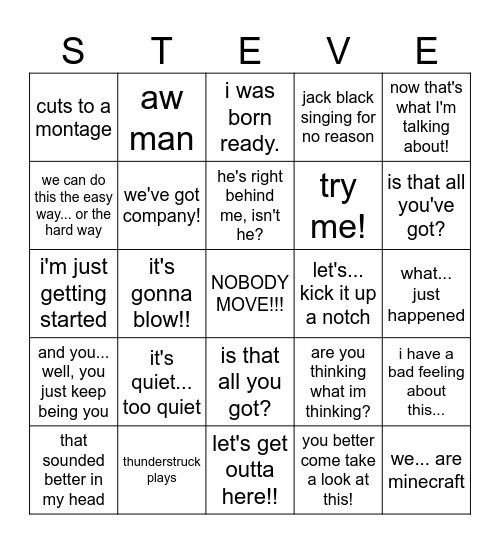 Minecraft Movie Bingo Card
