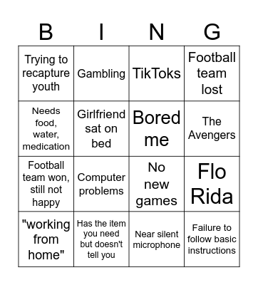 Jamie Henry Bingo Card