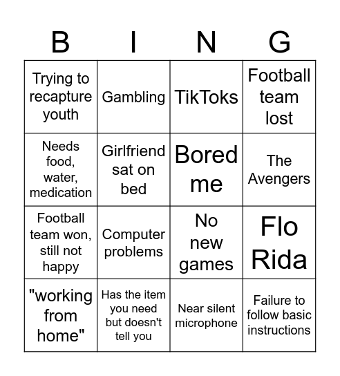 Jamie Henry Bingo Card