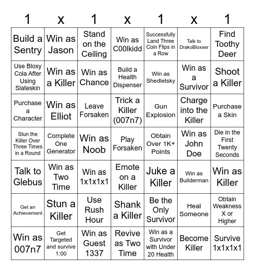 Forsaken Bingo Card