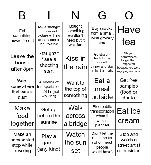 UK trip 2025 Bingo Card