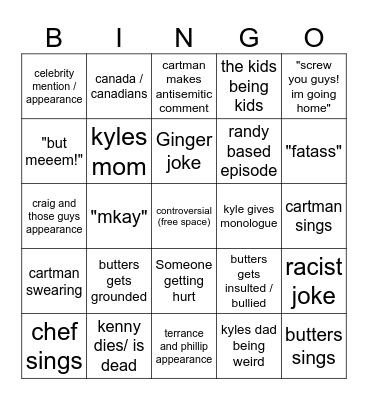 south park bingo Card