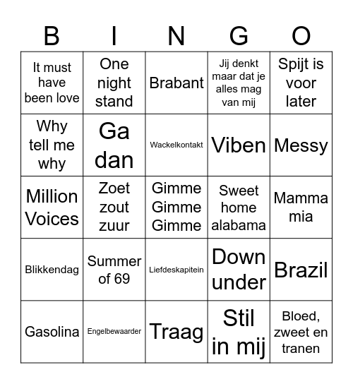 VAMOS muziekbingo Card