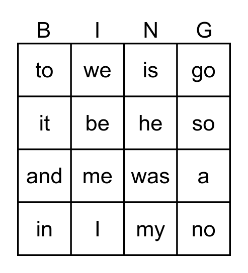 Sight Word Bingo - Kindergarten Single/Double Letters Bingo Card