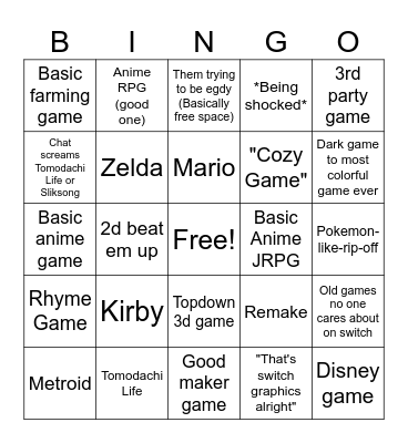 Nintendo Direct Bingo Board Bingo Card