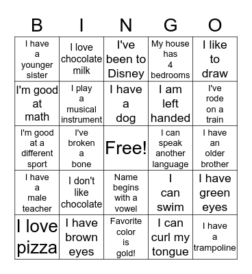 Get To Know Me Bingo Card