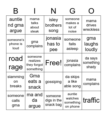 road trip bingo 🙏🏾🙂‍↕️ Bingo Card