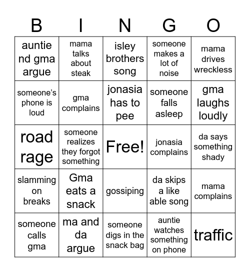 road trip bingo 🙏🏾🙂‍↕️ Bingo Card