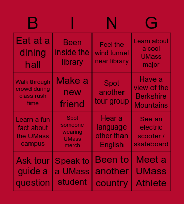 UMass Bingo Card