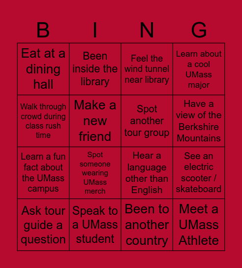 UMass Bingo Card