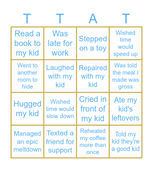 Parenting Bingo! Today I.... Bingo Card