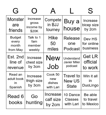 2025 Year Goals Bingo Card