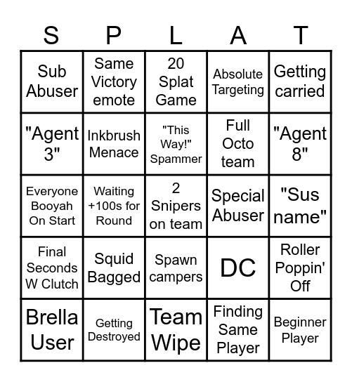 Splatingo! Bingo Card