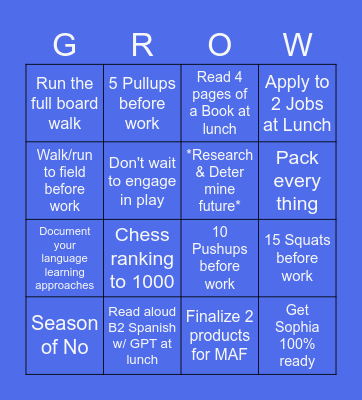 Week 18&19 2025 Bingo Card