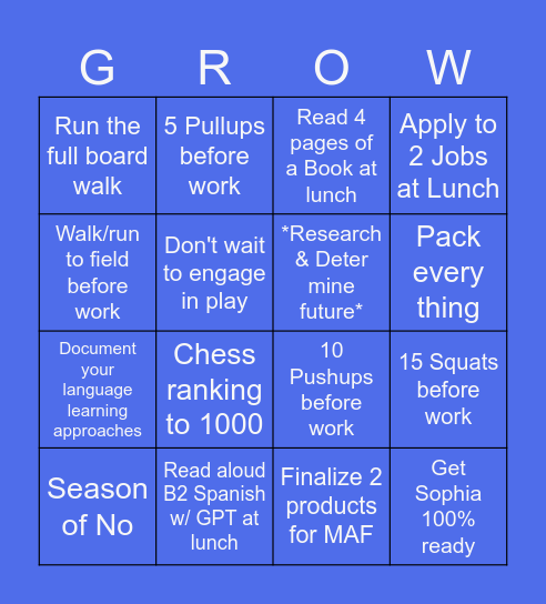 Week 18&19 2025 Bingo Card