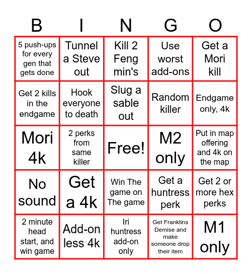 DBD Chaos Shuffle Bingo Card