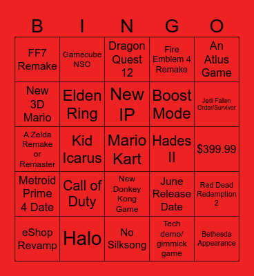 Nintendo Switch 2 Bingo Card