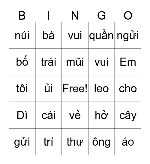 vn4 - bài học 2: UI, ƯI Bingo Card