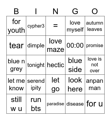 aariiiyaa Bingo Card