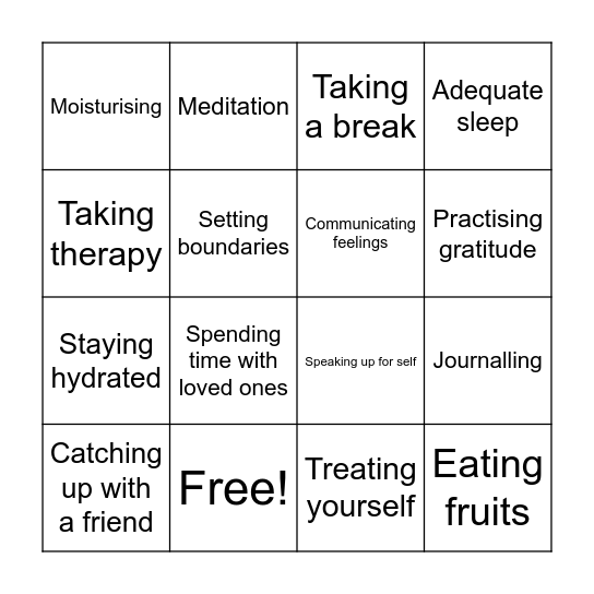 Self-Care Bingo Card