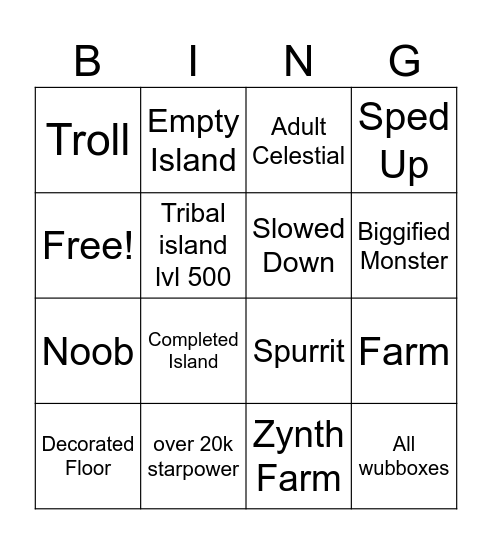 Untitled Bingo Card