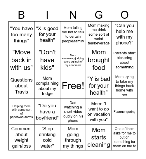 Sammi's parents Bingo Card