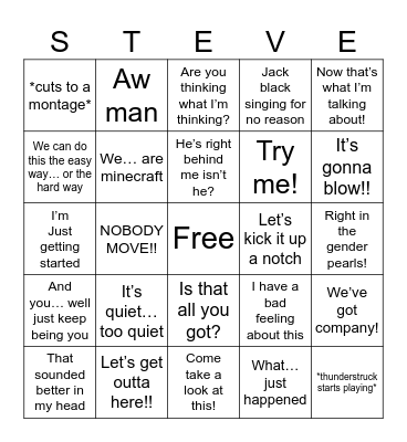 Minecraft movie bingo Card