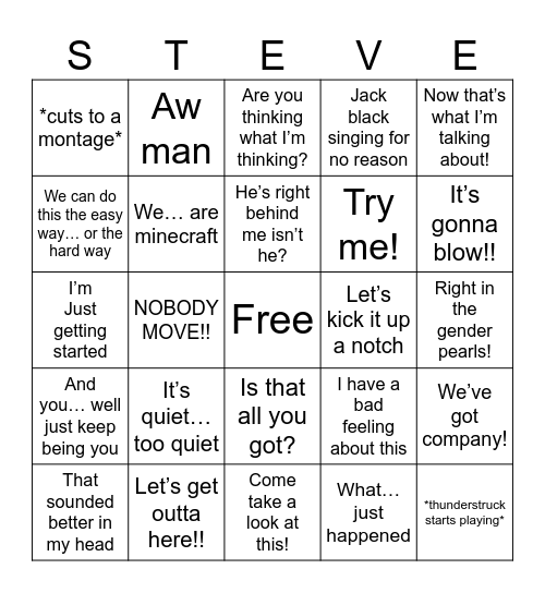 Minecraft movie bingo Card