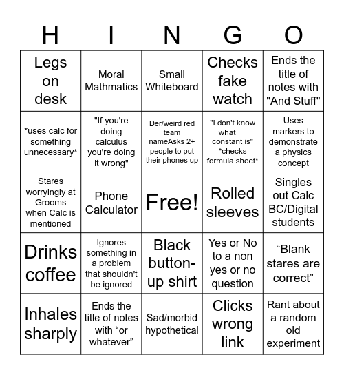 April 1st Hingo Bingo Card