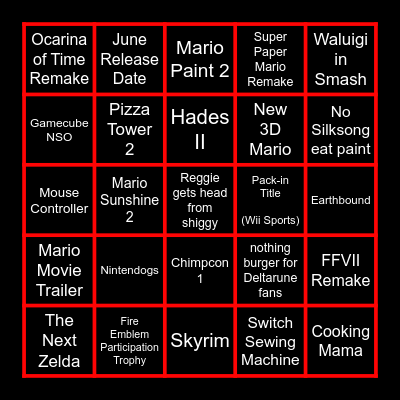 Switch 2 Predictions Bingo Card
