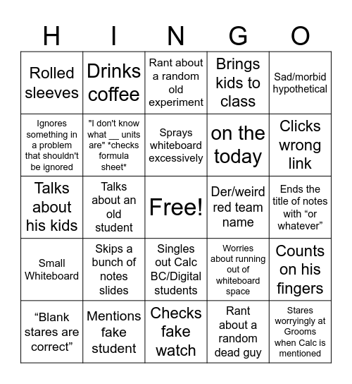 April 1st Hingo Bingo Card